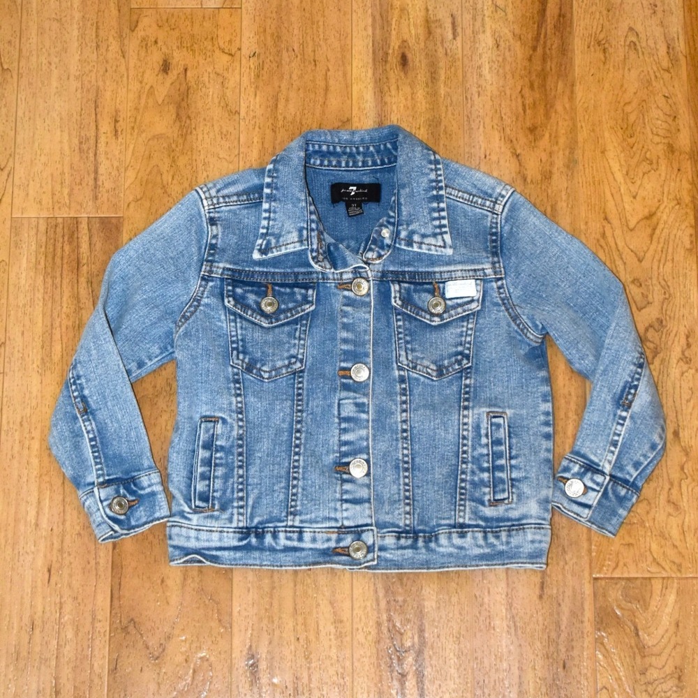 7 For All Mankind Denim Jacket Kids 3T Blue Excellent Trucker Jean Jacket